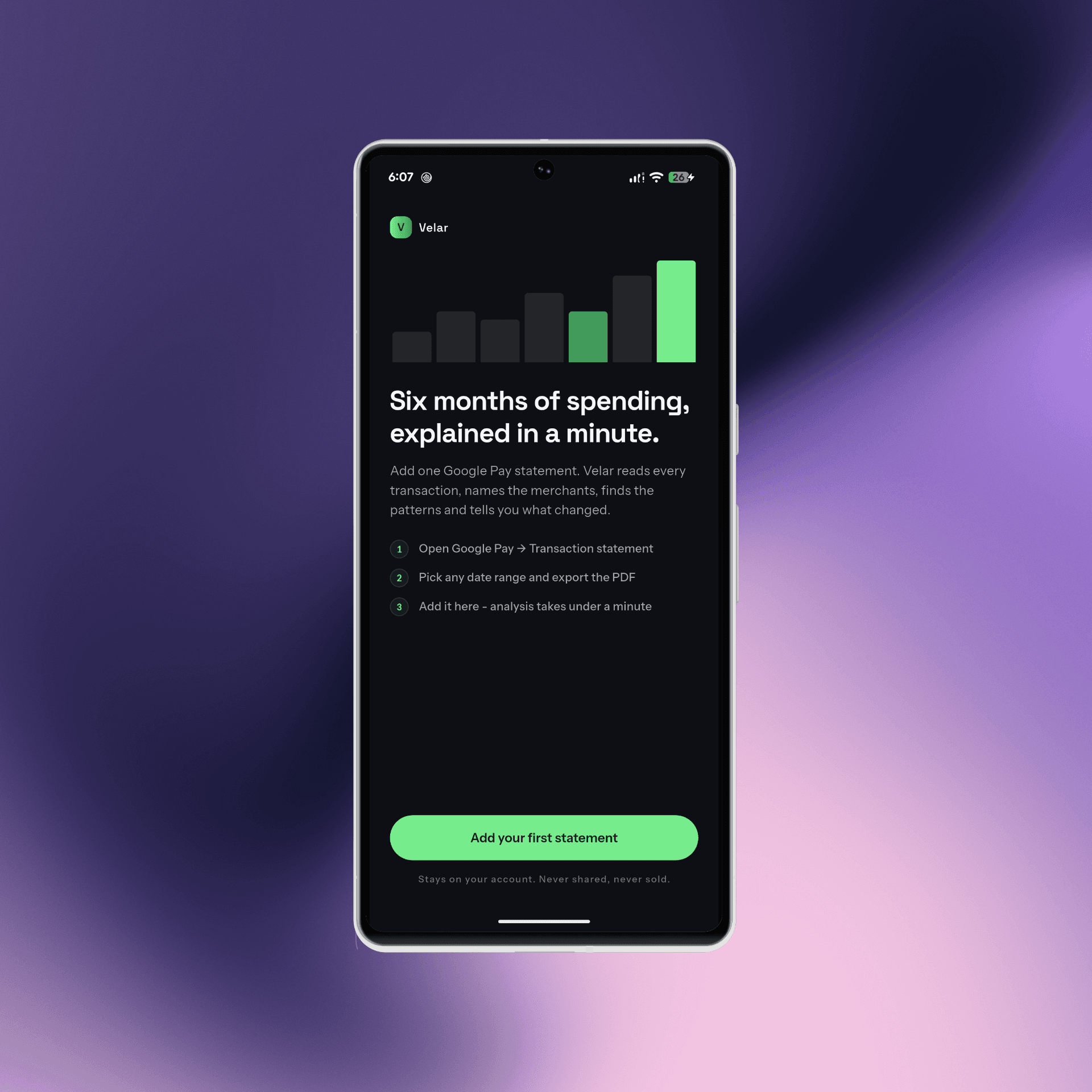 Statement import and onboarding screen
